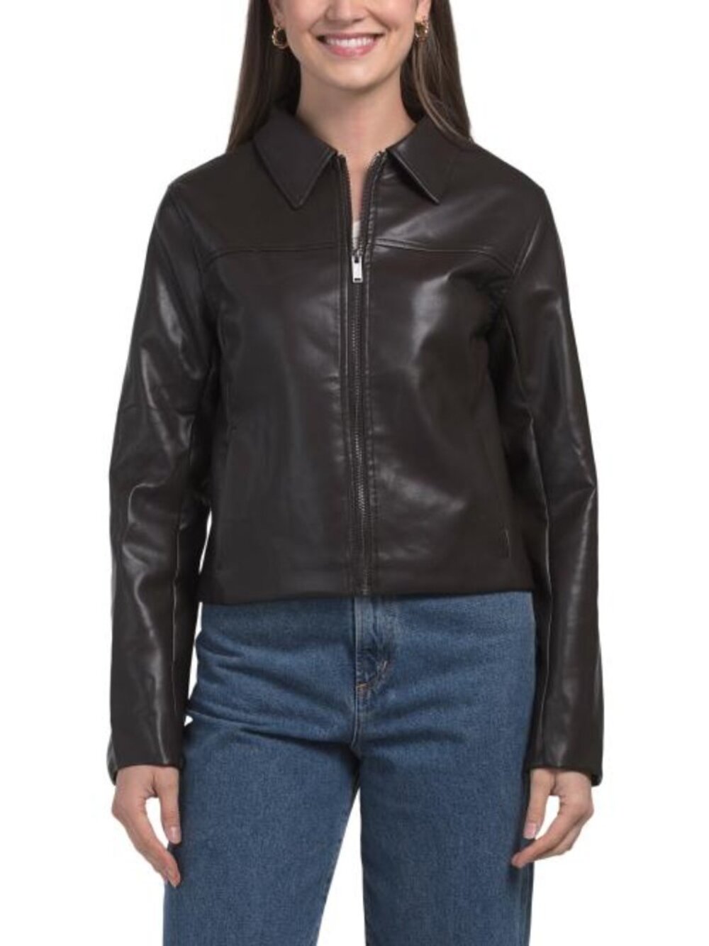 CALI1850 Faux Leather Slim Zip Jacket